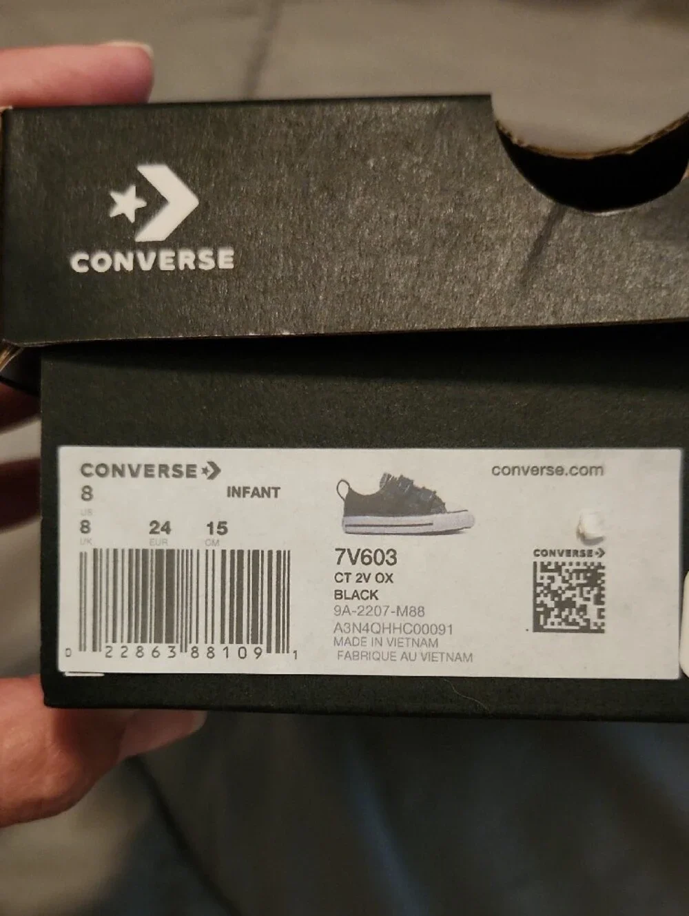 Converse Kids Black Canvas Velcro Sneakers with White Toe